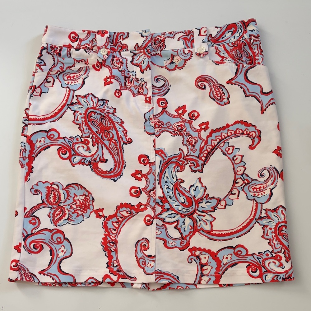 J. McLaughlin Orange and Blue Paisley Mini Skirt Size 12